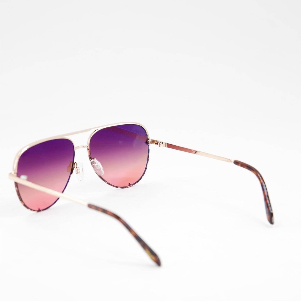 QUAY High Key Two Tone 56mm Aviator Sunglasses Gold/Brown Maroon - Picture 3 of 11